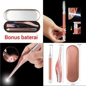 Korek kuping led premium set korek kuping led wadah besi pembersih telinga lampu led kotak aluminium SH AJ04