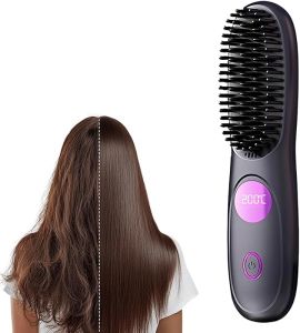 Go Brush Pro Cordless Hair Straightener Brush PortableHair Straightening Brush with 3 Temperature Settings & LED Display USB Rechargeable Fast Heating Hairs Brush for Travel (Black)