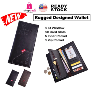 Rugged But Soft Design Long Wallet For Men With 10 Card Slots Zip Pocket For Coins & 5 Cash Compartments PU Leather K439-3