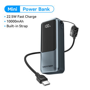 Vention Mini 22.5W PowerBank 10000mAh Ultra-Compact Portable Charger with Built-in Cable for Phones/AirPods/Smart Watches
