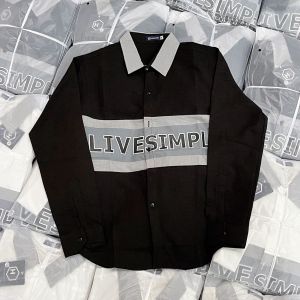 Áo Sơ Mi Tay Dài Phối Viền 2 Màu In Chữ LIVESYMPY Phong Cách Mới