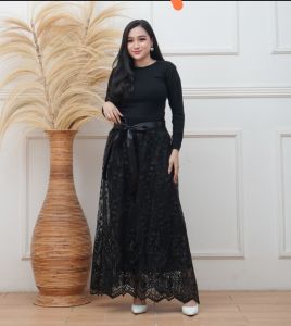 GAMIS DRESS GAUN PESTA LENGAN PANJANG MIDI KOMBINASI KOAS DAN BORKAT WANITA DEWASA MEWAH MURAH BERKUALITAS