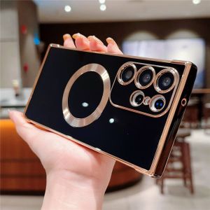 KISSCASE Luxury Plating Wireless Charger Magsafe Case For Samsung Galaxy S23Ultra S23+ S23Plus S22 S21 S20 FE Soft Silicone Cover