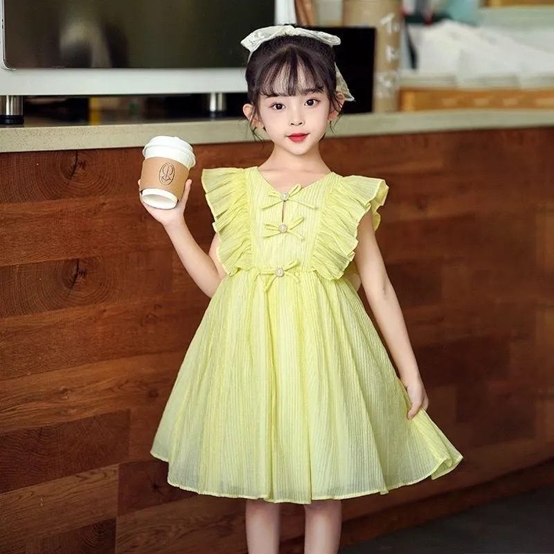Yellow Dress for Kids Girl Sleeveless Princess Dress