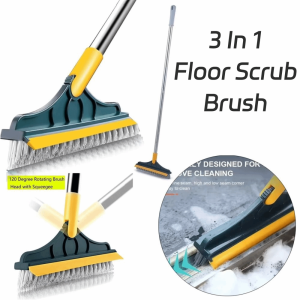 WAYCAI ด้ามยาว แปรงขัดพื้น ที่ปัดน้ำฝนแบบถอดได้ หมุนได้ ที่ปาดน้ำหน้าต่าง หลายฟังก์ชัน 3 ใน 1 แปรงไม้กวาดวิเศษ ทำความสะอาดห้องน้ำ