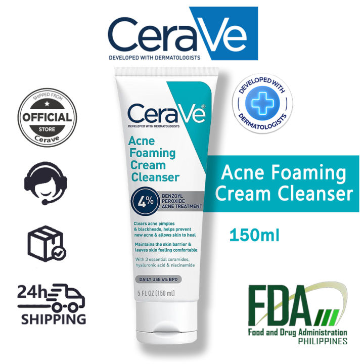 Cerave Acne Foaming Cream Cleanser 4 Benzoyl Peroxide Acne Treatment Lazada