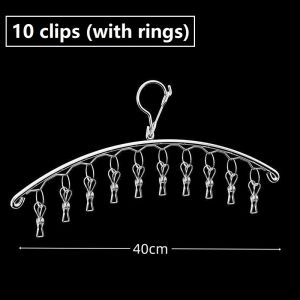 50 Clips Stainless Steel Clothes Drying Rack Clothes Hanger Rotating Hook Storage Rack for Dormitory