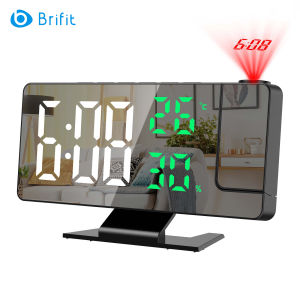 Brifit 7.8" LED Digital Projection Alarm Clock for Bedroom Table Electronic Desktop Clocks USB Wake Up Clock With Projection on Ceiling Wall Temperature Display 4-Level Brightness Adjustment Snooze Function 12/24 Hours 180° Rotation