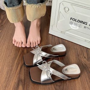 [Free Shipping] Bow-Knot Beach Sandals For Women 2026 Summer New Style Non-Slip Thick-Soled One-Strap Design