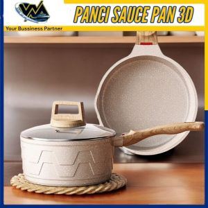 WMEDIA Panci 3D Granite Coating Dengan Tutup Kaca 20CM / Milk Pot Saucepan Serbaguna 3D + Tutup Kaca