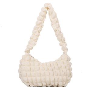 Stylish Puffer Quilted Shoulder Bag Spacious Zippered Underarm Bag Elegant Pleated Bubble Handbag for Daily Essential