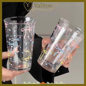 [Valitoo] Bow Cute Water Cup Cartoon Bow Cup Striped Cute Doodle Coffee Mug Household Fruit Tea Lemonade Girls Gift