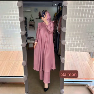 ONE SET TUNIK POLOS SHIMER PREMIUM - SETELAN TUNIK SHIMER NEW CELANA KULOT - ONE SET WANITA TERBARU