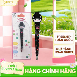 Nhíp Nhổ Lông Mày Thép Không Gỉ Geisha Shiawase Japanese Girl Eyebrow Tweezer (Black Màu Đen)