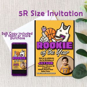 Basketball Boy Birthday Invitation Card with Envelope - Lakers Inspired - Personalized