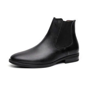 WuChu 2024 Men Chelsea Boots Men Genuine Leather Slip on Motorcycle boots Casual Shoes for Men Boots