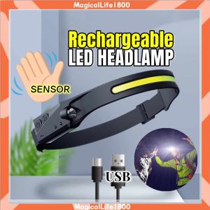 USB Rechargeable LED Headlamp COB 230° Wide Beam Silicone Headlight Flashlight Night Light Outdoor Head Lamp Waterproof