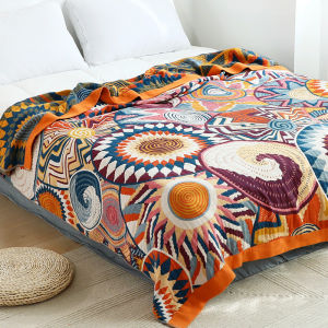 Super Soft Cotton Towel Quilt Printed Five-layer Gauze Blanket Quee Super King Size Air Conditioning Blanket
