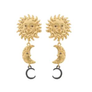 Summer Sun Moon Earrings With Long Tassels Design Lightweight Alloy Sun Moon Ear Studs For Casual Wear