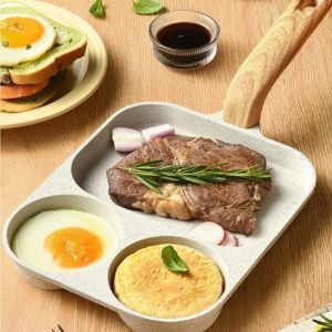 PRIMEPICKGLOBAL Non Stick Breakfast Egg Pan 2 In1 Small Omelette Pan Durable Multipurpose Fried Egg Steak Fry Pan Gas Induction Cooker