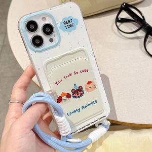 Mrhaha Lanyard Wallet Card Holder Phone Case For iphone 15 promax iphone 15 plus 16 14 13 12 11 Pro Max 7Plus X Xr Xs Max Cartoon Cute Cat With Lanyard 2024 New ins Style Phone Case Silicone Protective Cover