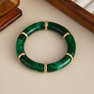 GENENIC Acrylic Acrylic Bracelets Leopard Print Splicing Bamboo Boho Bracelets Vintage Stretchy Geometric Bracelets Women