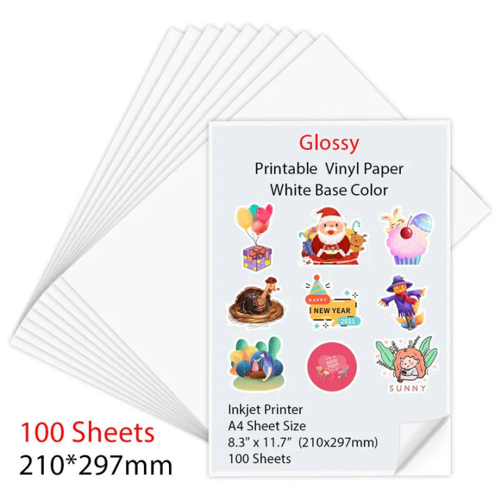 10/30/50/100Sheets A4 Glossy Printable Vinyl Sticker Paper Inkjet ...