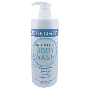 REGENSIFY Red Acne Extra Cool Body Wash 500 ml [1% Menthol 1% Salicylic Acid Niacinamide Panthenol Hyaluronic Acid Coenzyme Q10 Vitamin E] - Anti Aging Hydrating Moisturising Exfoliating & Icy Shower Gel