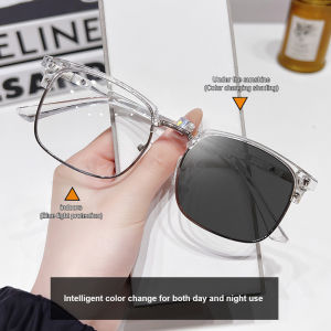 🔥Cc.👍 Anti Blue Light Glasses Men Retro Half Frame Glasses Color Changing Sunglasses