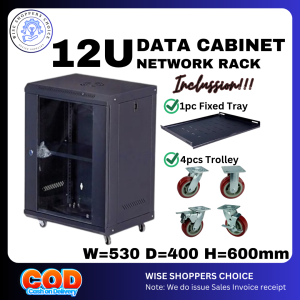New 12U High-Quality Rackmount Data Cabinet with 400mm Depth and 600mm Height 530mm Width 1 Fixed Tray & 4 Trolley Wheels