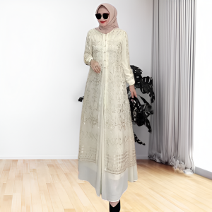Gamis Wanita Terbaru 2024 Viral Sabrina Maxy Ceruty Mix Brukat Dress Muslim Kondangan Mewah Lebaran