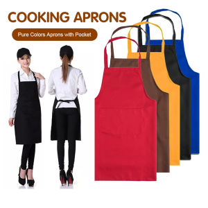 [Ready Stock] Waterproof Kain Cotton Apron Kitchen Apron With Pockets Cook Anti Oil Cotton Line Apron For Men Women Hitam Murah Hang Neck PVC Apron Korean Style 厨房围裙