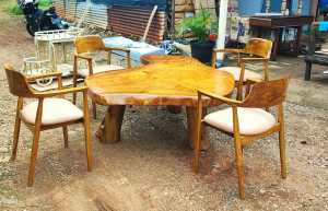 Meja trembesi alami kombinasi kursi Hiroshima antikan