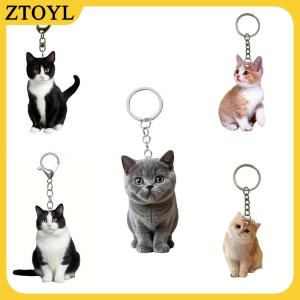 ZTOYL  1pcblack và trắng mèo Keychain 2D Acrylic Mèo Mặt dây chuyền hai mặt thiết kế động vật vòng chìa khóa quyến rũ cho ba lô & Quà Tặng