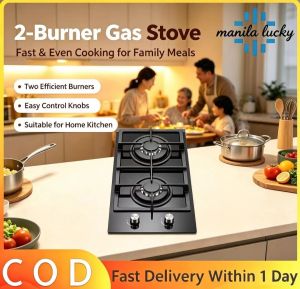 2 Burner Built-in Gas Hob Black Tempered Glass Gas Cooktop with Cast Iron Pan Support Automatic Ignition Household Kitchen Gas Stove for LPG