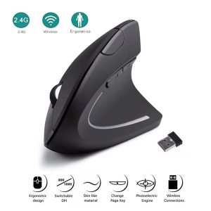 2.4GHz Wireless Bluetooth Vertical Mouse Ergonomic Optical Mice 3 Adjustable DPI 800/1200/1600 6-Buttons for Laptop PC