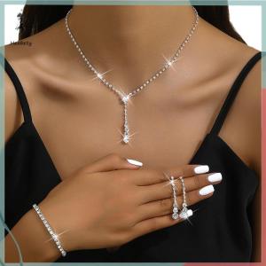 🔥ส่วนลด 10 บาท สำหรับการซื้อ 1 ชิ้น🔥ราคาถูก ชุดเครื่องประดับแต่งงานแฟชั่นสำหรับเจ้าสาว4ชิ้นชุดสร้อยข้อมือต่างหูสร้อยคอพลอยเทียมชุดเครื่องประดับงานเลี้ยงสำหรับผู้หญิง