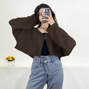 CLARISA KNIT CARDIGAN / Cardigan crop korean look wafle / sweater rajut wanita