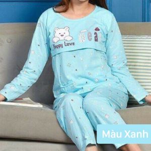 Bộ bầu sau sinh dài tay cotton lật ngực cho bé bú quần có chun chỉnh bụng cho mẹ áo lật vạt ti từ 40-68kg