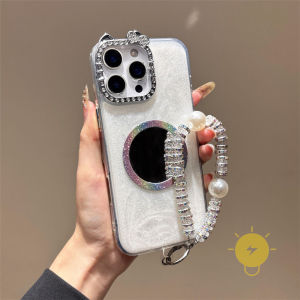 Phone Case For iPhone 17 Pro Max Plus 16 15 14 13 12 11 16e/17e TPU Keychain Chain Cat Glitter Powder Mirror Cover Classic Couple Korean Aesthetic