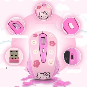 Ready Stock Cute Hello Pink Wireless Computer MouseMouse 2.4Ghz USB Optical Laptop Mouse for Girls Gift