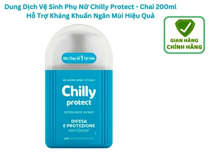 Dung dịch vệ sinh phụ nữ CHILLY PROTECT Xanh Dương/ chai 200ML Made in Italy - làm sạch , dưỡng ẩm ngăn mùi hiệu quả SHC