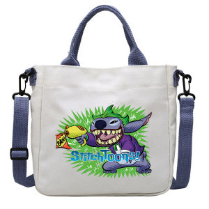 ZEEMIN Halloween Christmas Disney Stitch Figure Canvas Bag Adorable Cartoon Anime Shoulder Adjustable Removable Strap Kids Student Spacious Handbag Gift