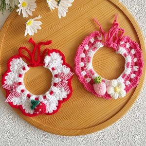 OUTOPEN Làm thủ công Khăn yếm hoa cho thú cưng Có thể điều chỉnh Ngọt ngào Khăn len cho mèo Dễ thương Trang trí Dây chuyền cho mèo cưng Thú cưng nhỏ và vừa