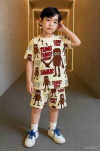 Stelan Anak Laki-Laki Motif Anomali Tung-Tung Sahur Lengan Pendek Usia 0-10 Tahun Bahan KatunPremium