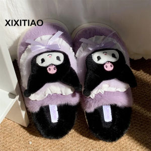 XIXITIAO นุ่มสบายรองเท้าแตะผ้าฝ้ายอบอุ่นสำหรับฤดูหนาวรองเท้าพักฟื้นที่บ้านของนักเรียนหญิง Sanrio Sweet COW Clow M รองเท้าแตะผ้าฝ้าย