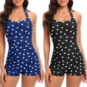 Retro 50S phong cách Halterneck áo tắm du lịch beachwear cho phụ nữ eo cao ôm bụng dính liền Bộ Đồ Tắm