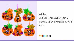 Winlyn 36 Sets Fall Halloween Pumpkin Decorations DIY Pumpkin Craft Kits Foam Pumpkin Shapes with Jack-O-Lantern Face Glitter Halloween Stickers Maple Leaf for Kids Party Favors Classroom Activities
