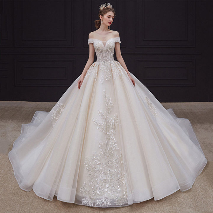 Shoulder Lace Princess Ball Gown Wedding Dress Gaun Pengantin Gaun  Pernikahan Renda Bahu Lazada Indonesia