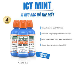 [QUÀ TẶNG NGẪU NHIÊN] TheraBreath Nước Súc Miệng Không Cồn 473ml - Vị kẹo bạc hà Icy Mint - Làm sạch và thơm miệng tới 12h